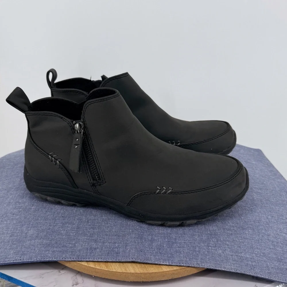 Skechers Reggae Fest Black Ankle Boots Memory Foam‎ 158386 Womens 10 Side Zip